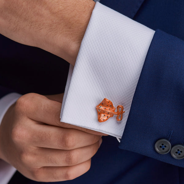 Deakin & Francis Sterling Silver Orange And Black Stingray Cufflinks