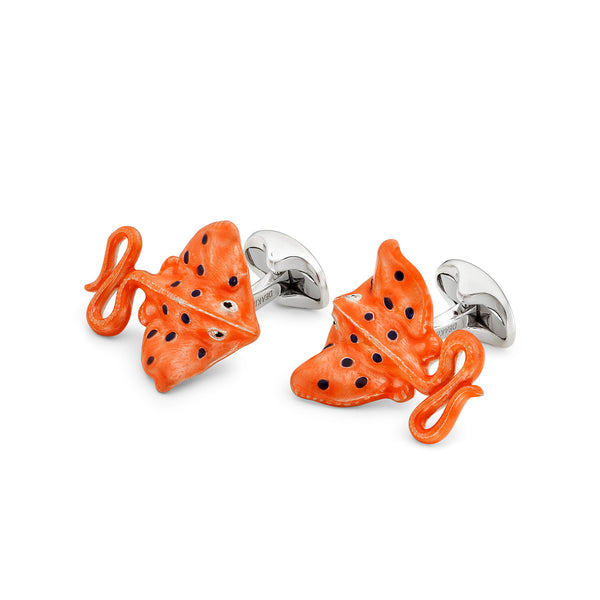 Deakin & Francis Sterling Silver Orange And Black Stingray Cufflinks