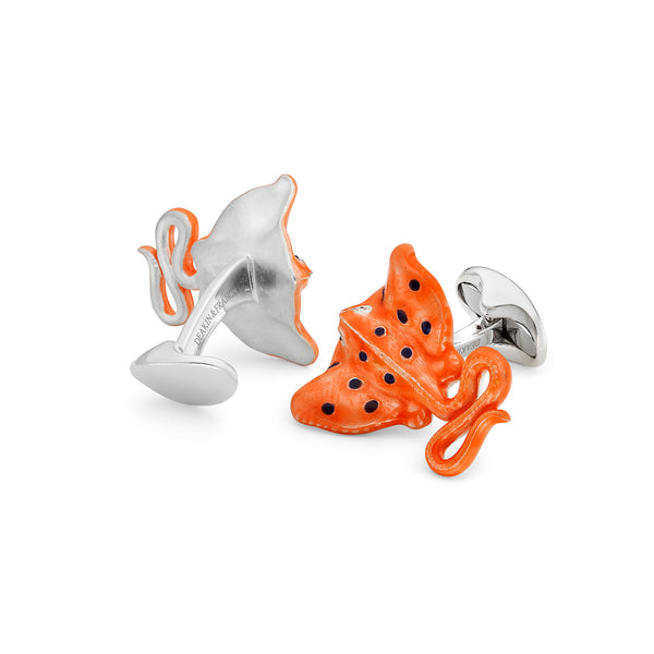 Deakin & Francis Sterling Silver Orange And Black Stingray Cufflinks