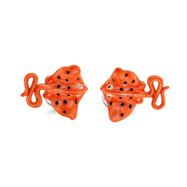 deakin & francis Sterling Silver Orange and Black Stingray Cufflinks
