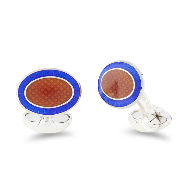 deakin & francis Sterling Silver Orange And Royal Blue Enamel Cufflinks