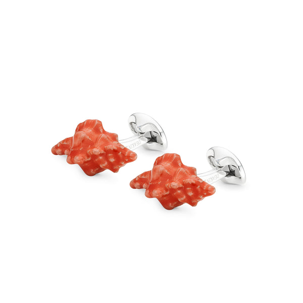 Deakin & Francis Sterling Silver Orange Enamel Seashell Cufflinks