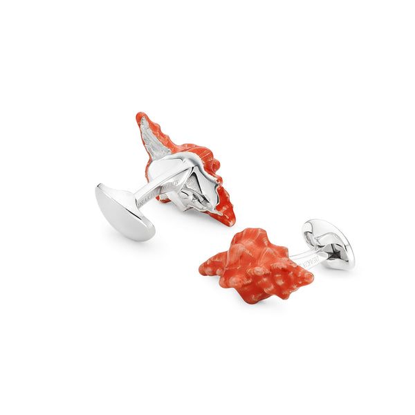 Deakin & Francis Sterling Silver Orange Enamel Seashell Cufflinks