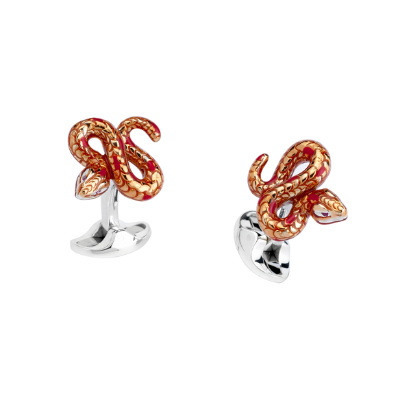 deakin & francis Sterling Silver Orange Enamel Snake Cufflinks