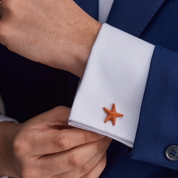Deakin & Francis Sterling Silver Orange Enamelled Starfish Cufflinks