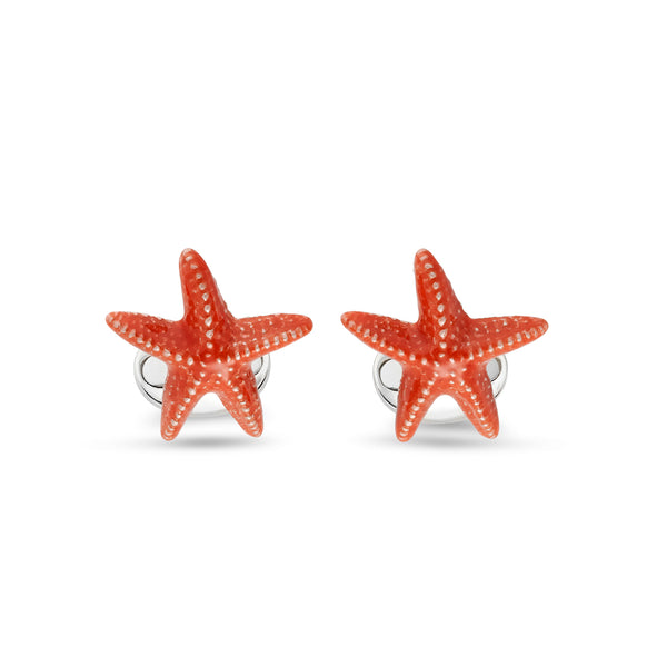 deakin & francis Sterling Silver Orange Enamelled Starfish Cufflinks