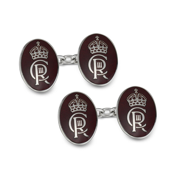 deakin & francis Sterling Silver Oval Chain Link Coronation Cufflinks - Red Cufflinks