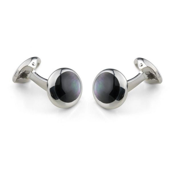 deakin & francis Sterling Silver Oval Cufflinks with Grey Mother-of-Pearl