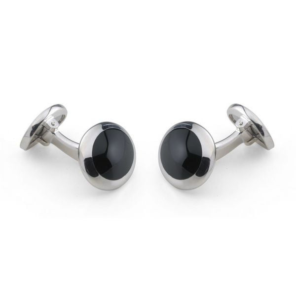 deakin & francis Sterling Silver Oval Cufflinks with handcut Onyx Inlay