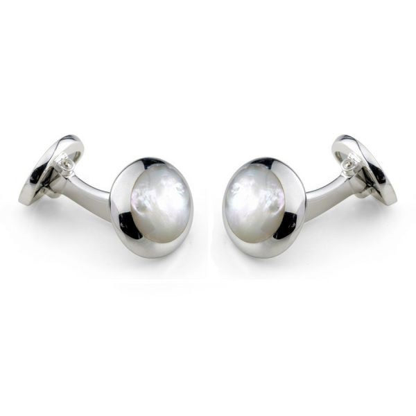 deakin & francis Sterling Silver Oval Cufflinks with White Mother-of-Pearl