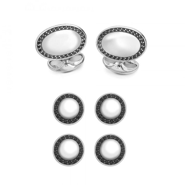 deakin & francis Sterling Silver Oval Dress Set with Black Spinel Border