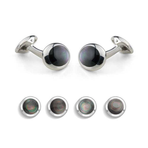 deakin & francis Sterling Silver Oval Grey Mother-Of-Pearl Dress Set