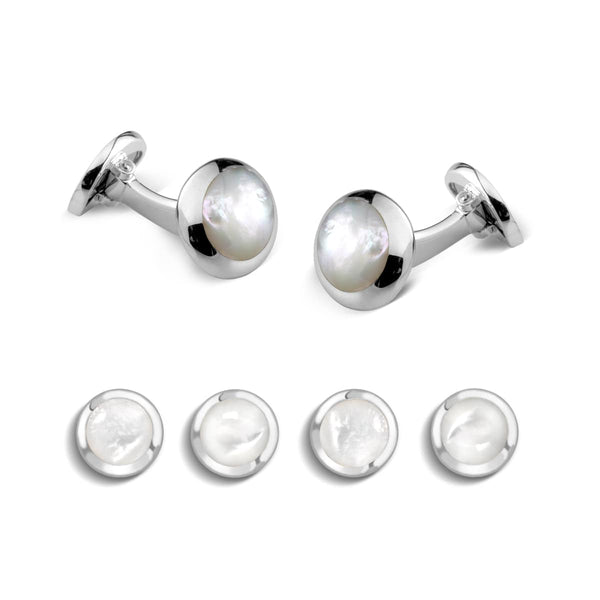 deakin & francis Sterling Silver Oval White Mother Of Pearl Dress Set