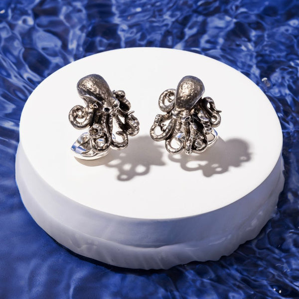 Deakin & Francis Sterling Silver Oxidised Black Octopus Cufflinks