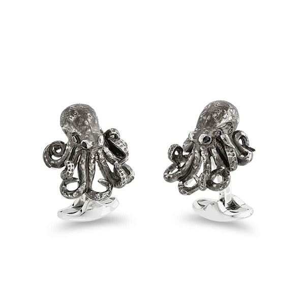 deakin & francis Sterling Silver Oxidised Black Octopus Cufflinks
