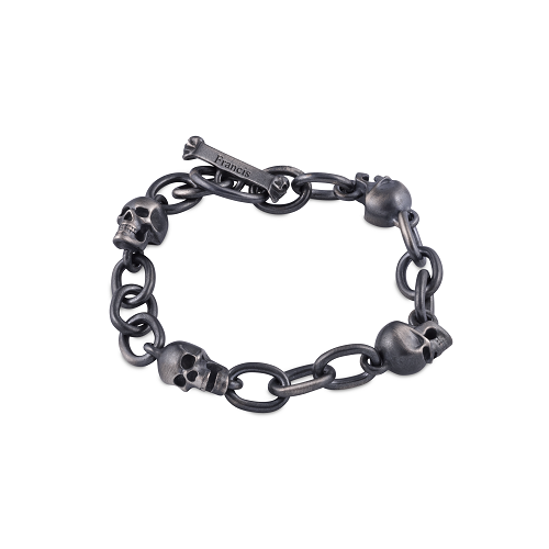 deakin & francis Sterling Silver Oxidised Black Skull Bracelet