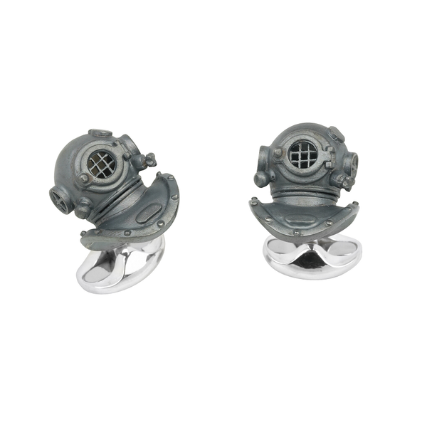 deakin & francis Sterling Silver Oxidised Diving Helmet Cufflinks