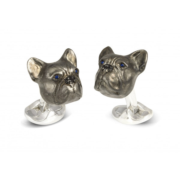 deakin & francis Sterling Silver Oxidised French Bulldog Cufflinks