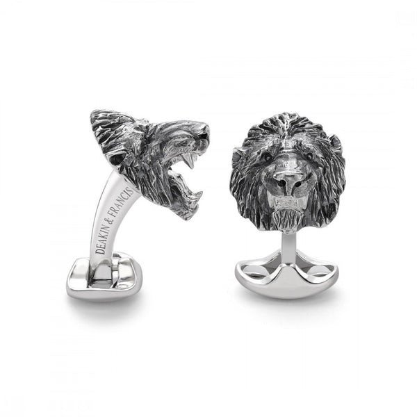 deakin & francis Sterling Silver Oxidised Lion Head Cufflinks