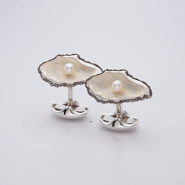 Deakin & Francis Sterling Silver Oxidised Oyster And Pearl Cufflinks