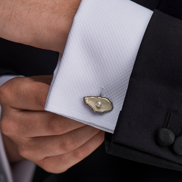 Deakin & Francis Sterling Silver Oxidised Oyster And Pearl Cufflinks
