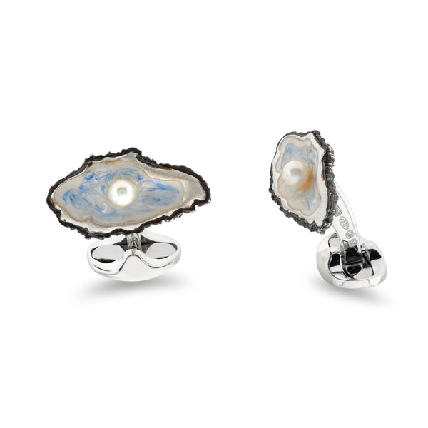 Deakin & Francis Sterling Silver Oxidised Oyster And Pearl Cufflinks