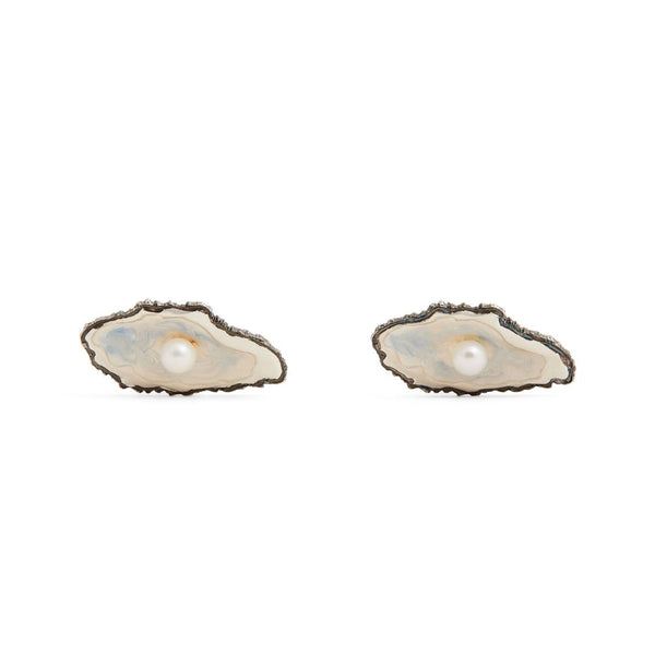 deakin & francis Sterling Silver Oxidised Oyster And Pearl Cufflinks deakin & francis Sterling Silver Oxidised Oyster And Pearl Cufflinks