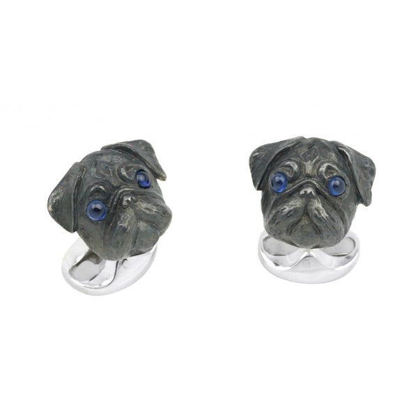 deakin & francis Sterling Silver Oxidised Pug Head Cufflinks