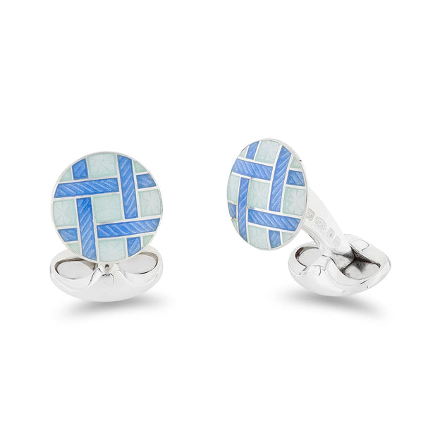 deakin & francis Sterling Silver Pale Blue And Bright Blue Enamel Lattice Design Cufflinks
