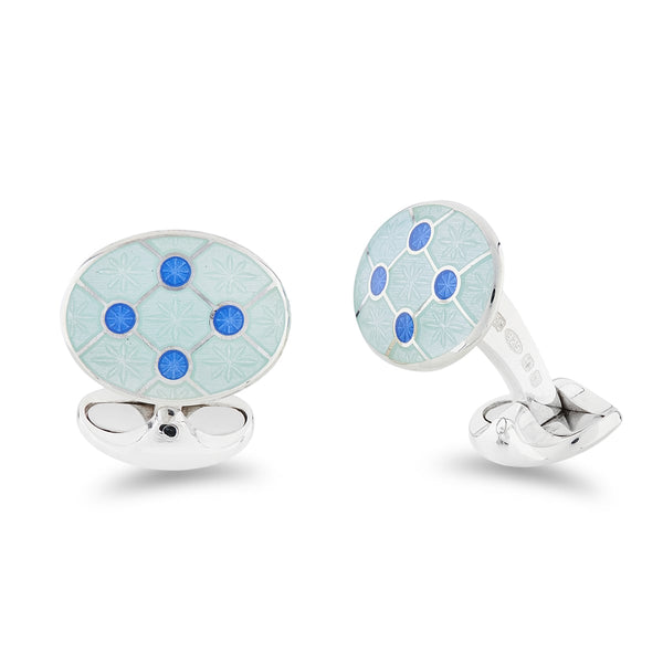 deakin & francis Sterling Silver Pale Blue Enamel Cufflinks With Blue Enamel Dot Design