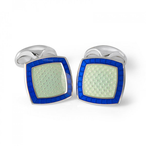 deakin & francis Sterling Silver Pale Blue Enamel Cufflinks with Royal Blue Border