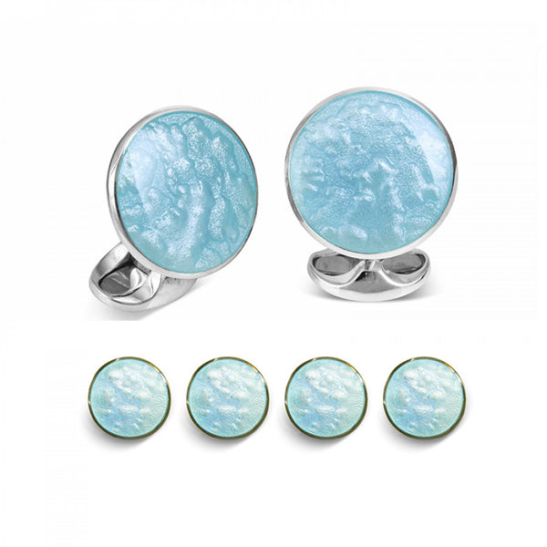 deakin & francis Sterling Silver Pale Blue Haze Enamel Dress Stud Set
