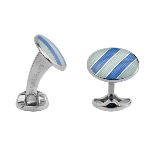 deakin & francis Sterling Silver Pale Silver Blue & Sky Blue Enamel Cufflinks