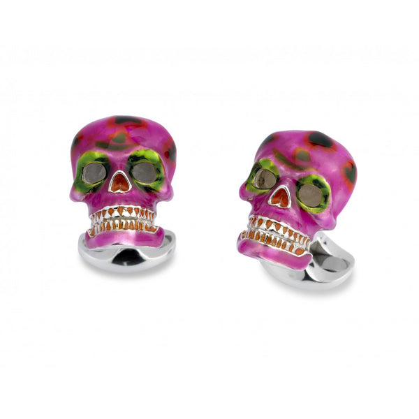 deakin & francis Sterling Silver Pink and Green 'Day of the Dead' Skulls