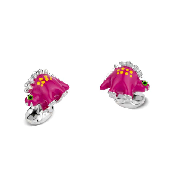 deakin & francis Sterling Silver Pink Dinosaur Cufflinks