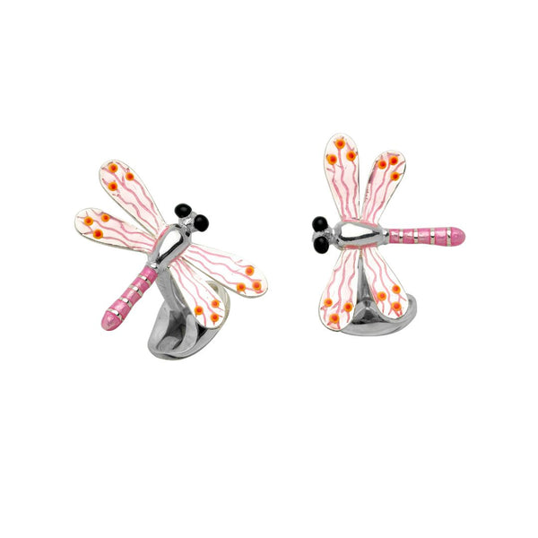 deakin & francis Sterling Silver Pink Dragonfly Cufflinks