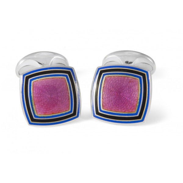 deakin & francis Sterling Silver Pink Enamel Cufflinks With Striped Border