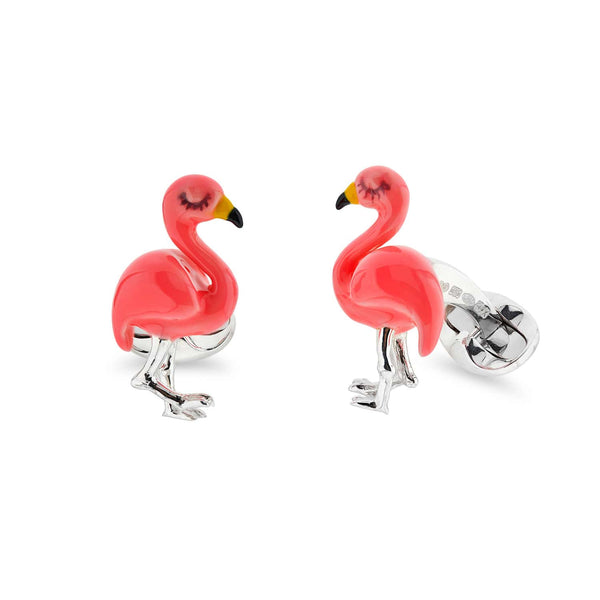 deakin & francis Sterling Silver Pink Flamingo Cufflinks