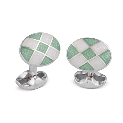 deakin & francis Sterling Silver Plain Green And Clear Enamel Cufflinks