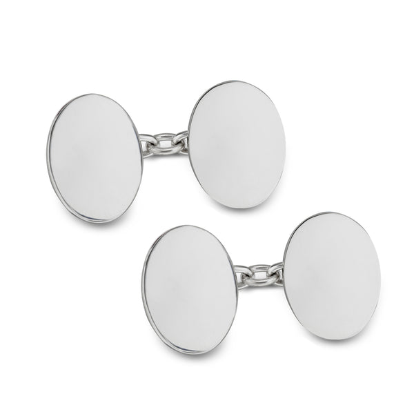deakin & francis Sterling Silver Plain Oval Chain Link Cufflinks