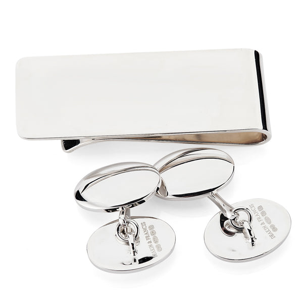 Deakin & Francis Sterling Silver Plain Oval Cufflinks And Money Clip Set