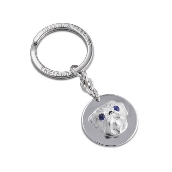 deakin & francis Sterling Silver Pug With Sapphire Eyes Keyring