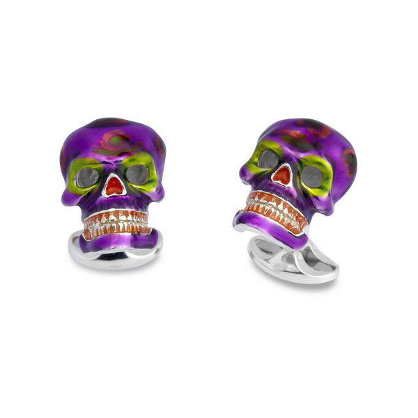 deakin & francis Sterling Silver Purple and Green 'Day of The Dead' Cufflinks