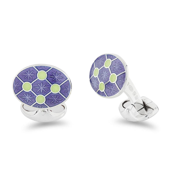 deakin & francis Sterling Silver Purple Enamel Cufflinks With Pale Green Dot Design