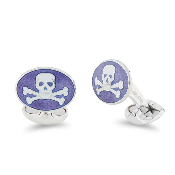 deakin & francis Sterling Silver Purple Skull And Cross Bones Enamel Cufflinks