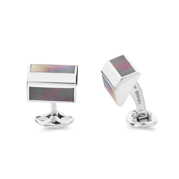 deakin & francis Sterling Silver Pyramid Shape Cufflinks With Grey Mother-of-Pearl Inlay