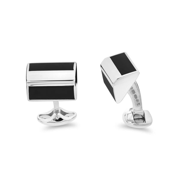 deakin & francis Sterling Silver Pyramid Shape Cufflinks With Onyx Inlay