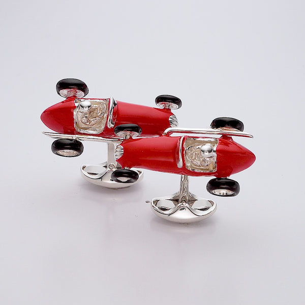 Deakin & Francis Sterling Silver Racing Car Cufflinks - Red
