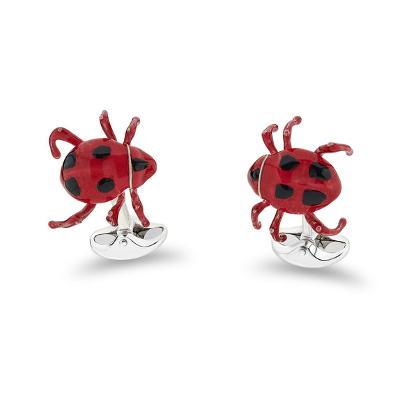deakin & francis Sterling Silver Red And Black Tok Tokkie Beetle Cufflinks