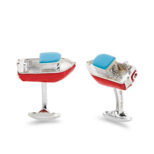 deakin & francis Sterling Silver Red And Blue Enamel Boat Cufflinks